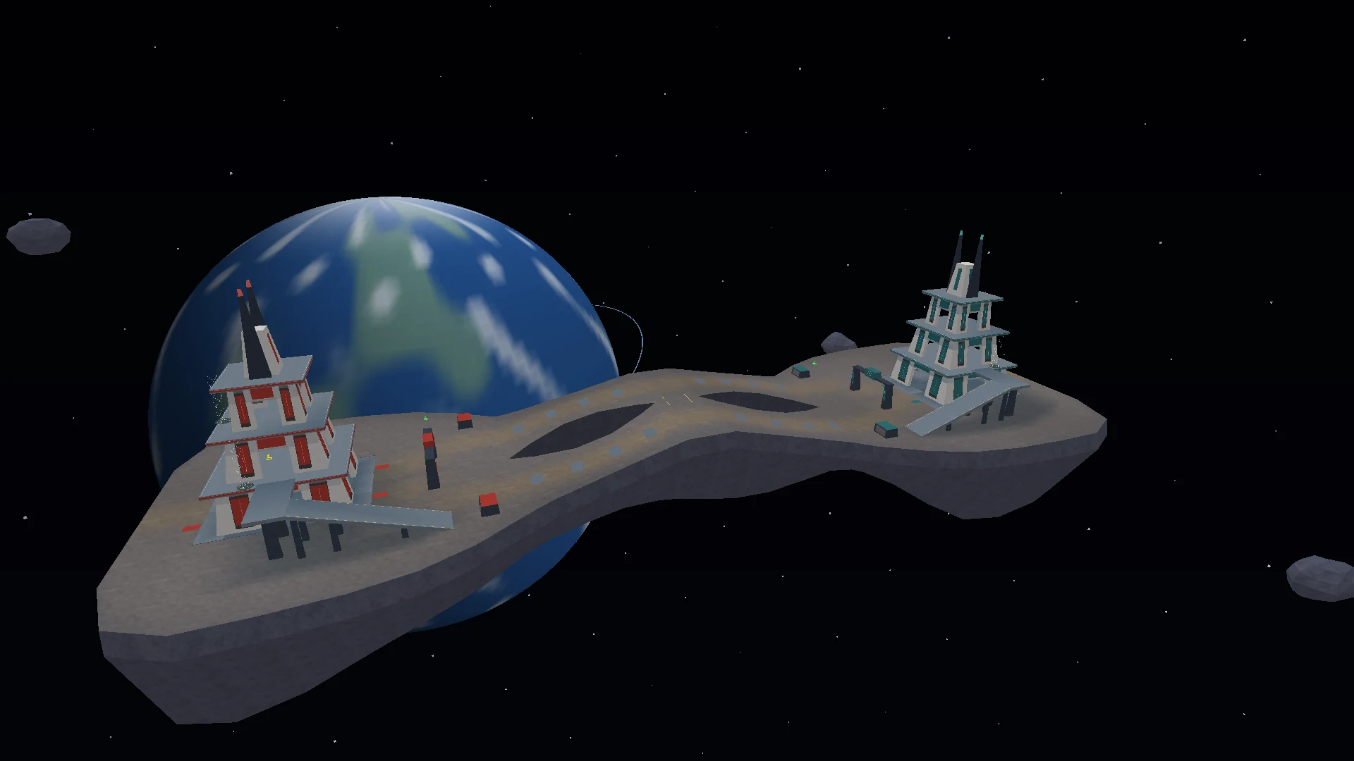 Moonspire’s opposing pagodas and connecting routes, captured in the current SHADOWFRAG engine.
