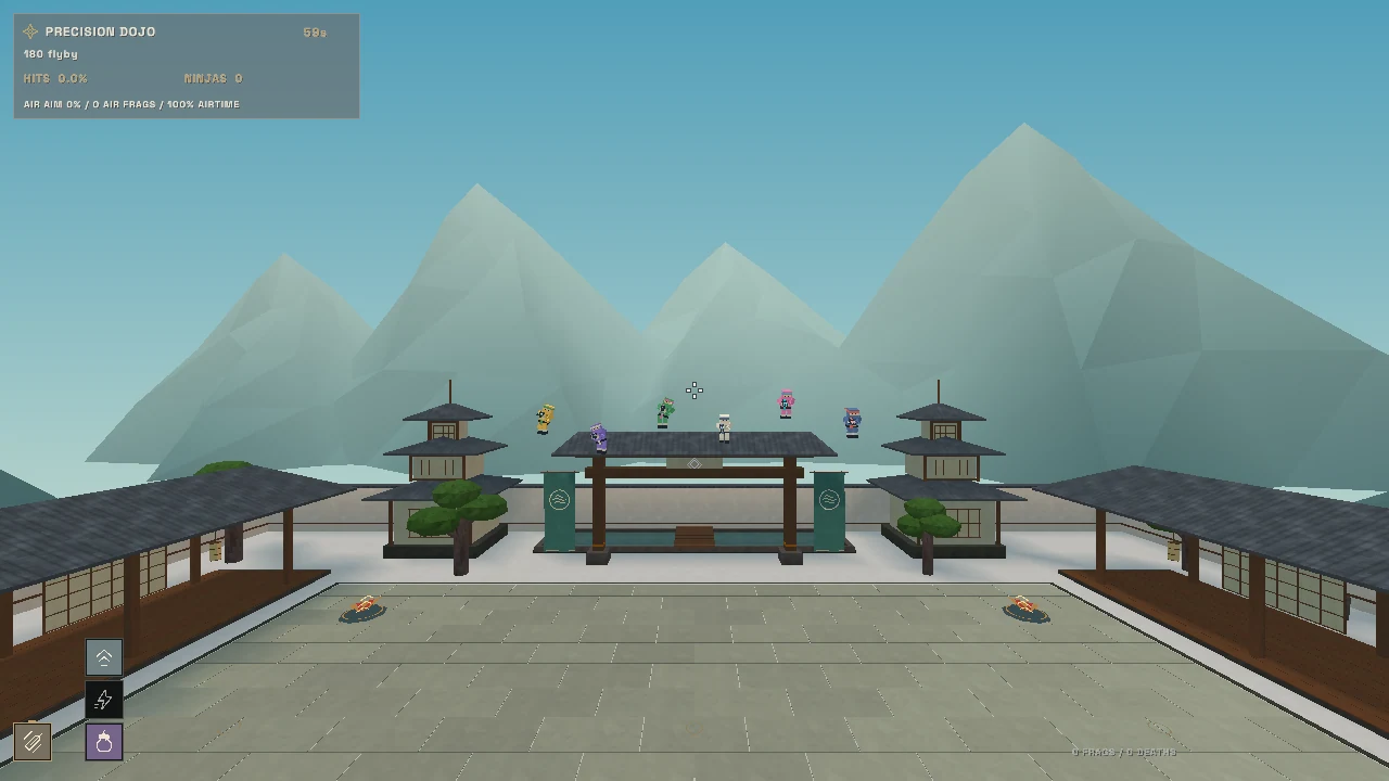 Airborne aim practice in Precision Dojo, captured in the native client.