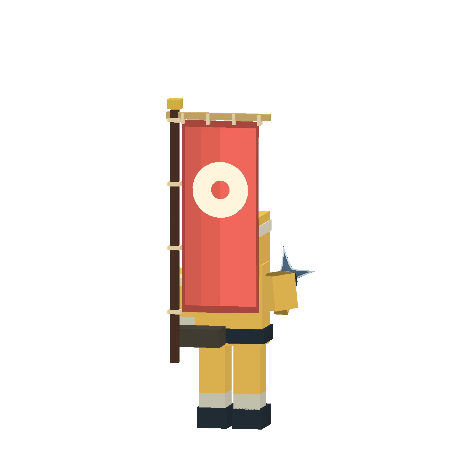 Kato: Clan crests shown on capes and captured flags.